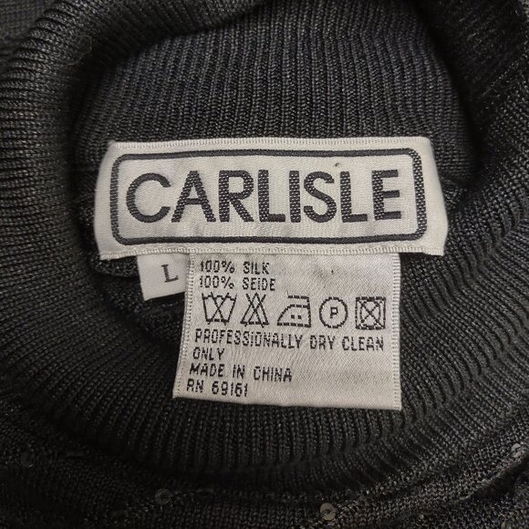 Carlisle black sparkly sequin 100% Silk mock neck knit top blouse ladies Large - Picture 7 of 7